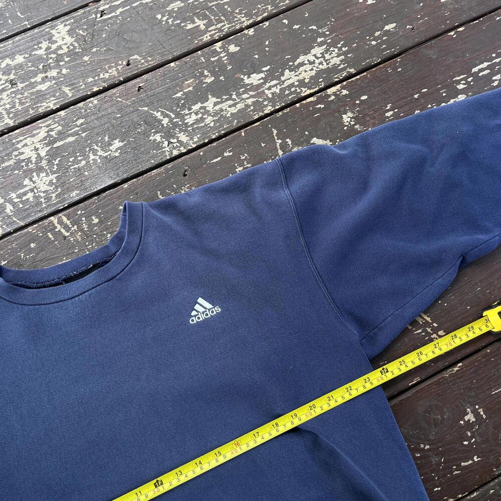 (L) Vintage 90s Y2K Adidas Crewneck Sweatshirt Navy Faded - Picture 4 of 6